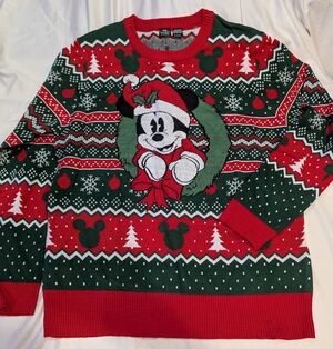 Disney Christmas XL Mickey Mouse Holiday Men's Ugly Sweater Red-Green Brand New